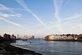 View of Battersea coal power plant overlooking The Thames, London