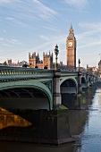 View of palace of Westminster, Big Ben and river Thames, London, UK