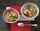 Rice noodle soup, and Thai minced meat soup