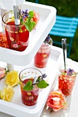 Close-up of cranberry juice glasses