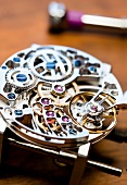 Close-up of wrist watch machine, Le Sentier, Vallee de Joux, Switzerland