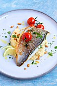 Gilthead with chickpea purée and cherry tomatoes