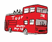 Illustration, Hop-on Hop-off, Bus, Sightseeing, rot, Doppeldeckerbus