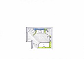 Illustration of bathroom with all the corners occupied, Elevated view