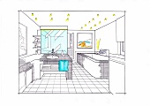 Illustration of bathroom and laundry room