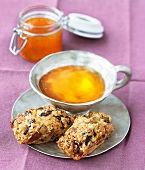 Fruit breads with tea and jam
