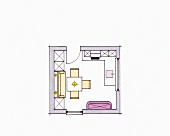 Illustration of kitchen floor plan with dining