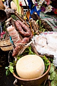Basket with sausages wrapped with thread at Fest Sant'Efisio, Sardinia