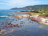 View of west coast of Mediterranean Sea in Sardinia, Italy