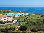 Aerial view of Colonna resort at Cala Granu, Porto Cervo, Costa Smeralda, Sardinia, Italy