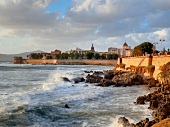View of Mediterranean sea and Bastioni Cristoforo Colombo at Alghero, Sardinia, Italy