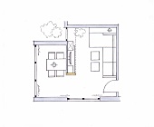 Illustration, Grundriss, Aufsicht, Wohnzimmer, Trennwand, Einbau