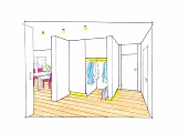 Illustration of cloakroom with corner installation