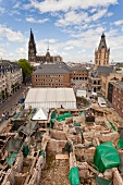 View of City Hall Square, Cathedral and Jewish Museum in Cologne, Germany