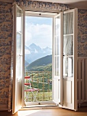 View of mountains from window in Alps, Switzerland
