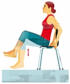 Illustration of woman sitting on chair and performing exercise to strengthen lower back