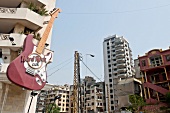 Signboard in form of guitar at Ain el Merayseh, Beirut, Lebanon