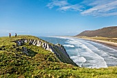 Elevated view of Rhossili Bay, Gower peninsula in Wales, UK