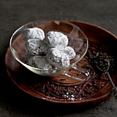 Bowl of earl grey truffles on plate