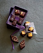 Praline chocolates in various shapes