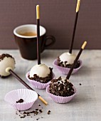 Tiramisu pops with chocolate sticks