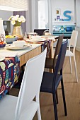 Set dining table and chairs of various colours