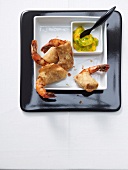 Chilli prawn parcels with mango dipping sauce, overhead view