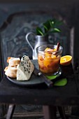 Orange chutney with shallots with bread and cheese