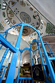 Low angle view of pulpit blue staircase at Abuhav Synagogue, Safed, Israel