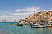 View of harbour and boats at Mediterranean in Jaffa, Tel Aviv, Israel