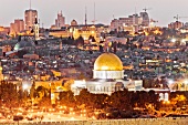 Israel, Jerusalem, Blick vom Ölberg, Tempelberg, Felsendom, Lichter