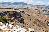 View of caves on Mount Arbel at Jesus Trail, Capernaum, Galilee, Israel
