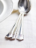 Close-up of silver spoons, Bavaria, Germany