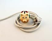 Piggy bank in cable on white background