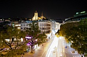 View of busy main shopping street, Geneva, Switzerland