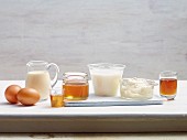 Various dairy products and sweeteners