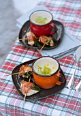 Celery soup with chicken saltimbocca