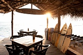 Mambo's Cafe and surfboards on Hikkaduwa beach, Sri Lanka