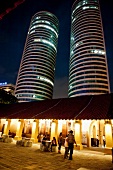 View of people at World Trade Centre at night, Colombo, Sri Lanka