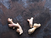 Close-up of ginger tubers, overhead view