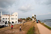 View of Meera Mosque and lighthouse near India Ocean at Sri Lanka