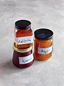 Three confiture jam glass jars