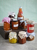 Different types of jelly marmalade on wooden block