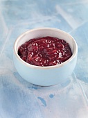 Strawberry and rhubarb jam in bowl