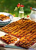 Plum tarts on table