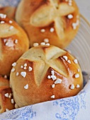 Close-up of raisin buns with almond silvers