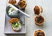 Muffins with poppy seeds and cottage cheese on baking dish