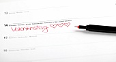 Valentinstag' written on calendar with date of 14th February