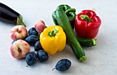 Räuchern, Gemüse, Obst, Mix, Zucchini, Aubergine, Pfirsiche
