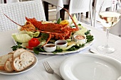 Lobster with dips in restaurant at Bodrum Peninsula, Aegean, Turkey
